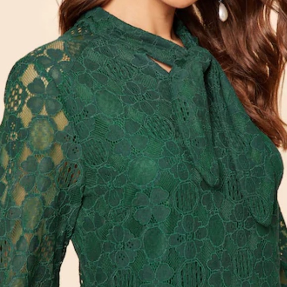 Long Sleeves Lace Mini Dress Green - Picture 5 of 6
